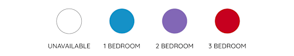 A graphic showing the availability of bedrooms from one to three, with the first being unavailable.