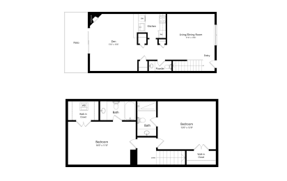 2 Bed 2.5 Bath Floor Plan | 1,260 Sq. Ft. at Chevy Chase, Austin, TX, 78752