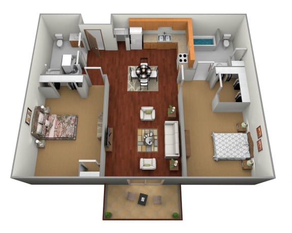 2 bed 2 bath Floor Plan at Stetson Village Apartments, Fergus Falls, MN, 56537