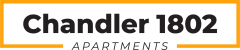the apartments logo in yellow and white on a black background