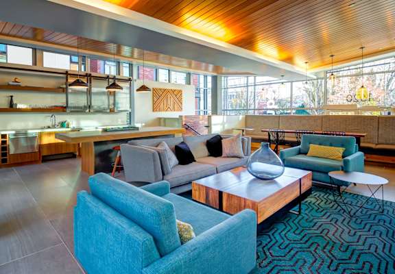 All Electric Community Kitchen In Clubroom at Equinox, Seattle