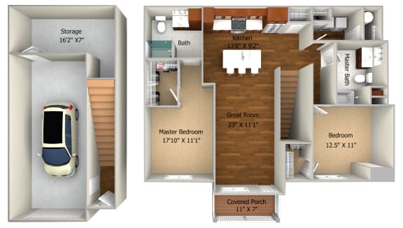 2 Bedroom/2 Bath (1237 sf) Floor Plan at Cedar Place Apartments, Cedarburg, Wisconsin