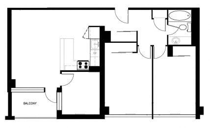 Three bedroom, one bathroom apartment layout at Main Square in Toronto, ON