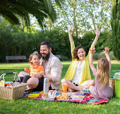 a family having a picnic in the park