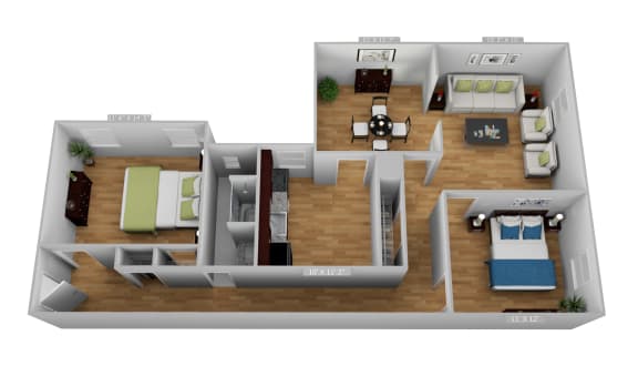 Floor Plan  2 Bedroom 1 Bathroom with Den or Dining Roomat Willett Apartments, Albany, New York