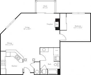General layout of the 1 bedroom, 1 bathroom ballaire floor plan located at the pinnacle at the club at brookfield hills