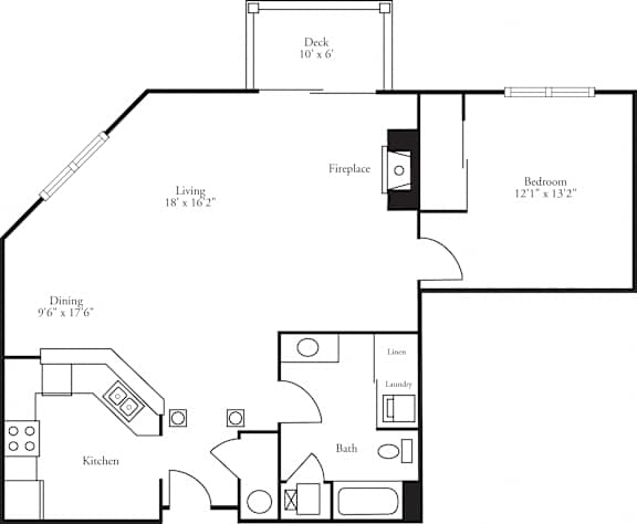 General layout of the 1 bedroom, 1 bathroom ballaire floor plan located at the pinnacle at the club at brookfield hills