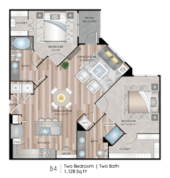 2 Bedroom B4 Floor Plan at Lofts at Katy Ranch, Katy, TX