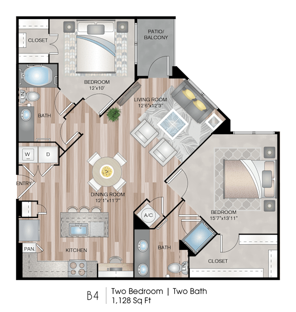Floor Plan  2 Bedroom B4 Floor Plan at Lofts at Katy Ranch, Katy, TX