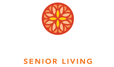 A graphic for senior living with a tomato slice and text.