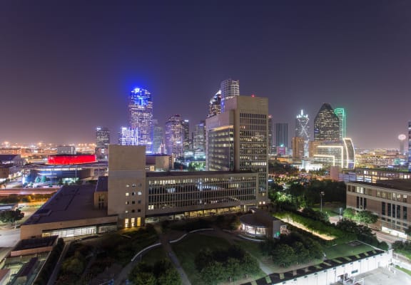 Aerial view of park at night at The Jordan by Windsor, Dallas, Texas