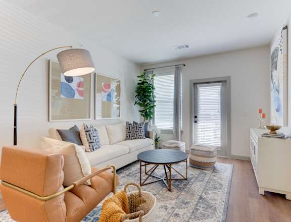 a living room with a couch and a coffee table