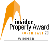 an orange and yellow logo with the words insider property awards north east 2022