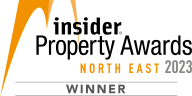an orange and yellow logo with the words insider property awards north east 2022