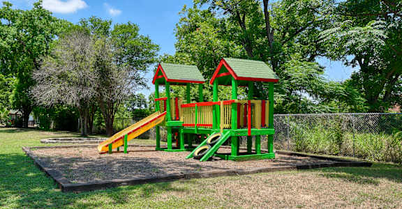 a childrens play set in a park