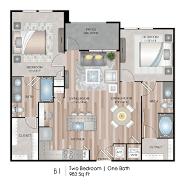 2 bedroom B1 Floor Plan at Lofts at Katy Ranch, Texas