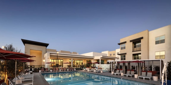 the swimming pool at the resort at auburn at Luma at El Corazon Apartments, Oceanside, CA 92056