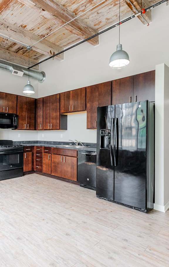 Modern Kitchen at Spaulding Lofts Apartments, Iowa