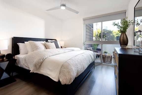 Bedroom With Ceiling Fan at Elements Apartments*, Irvine