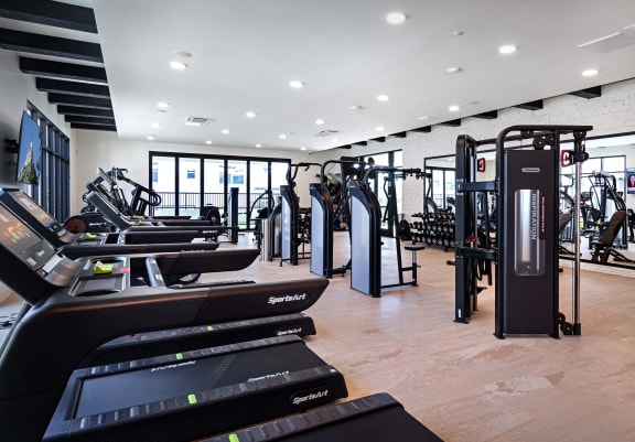 fitness center at Luma at El Corazon Apartments, Oceanside, California