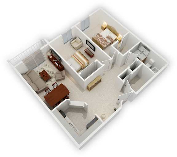 Minnetonka Hills - Two Bedroom Side-by-Side Apartment - Floor Plan (3D)