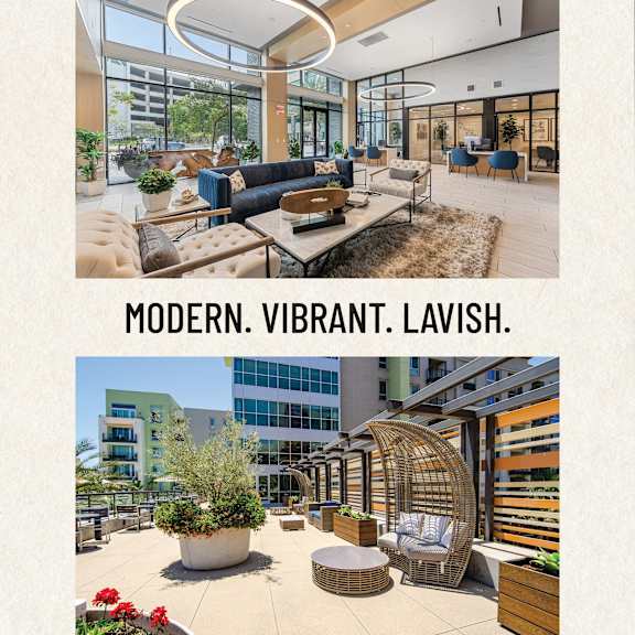 A modern outdoor seating area with a woven chair and a table.