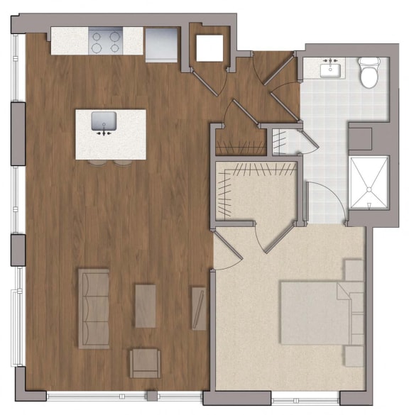 1 bedroom 1 bathroom  A1 Floor Plan at The George, Maryland, 20902