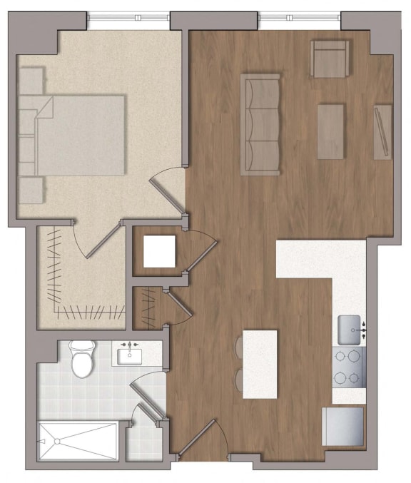 1 bedroom 1 bathroom A5 Floor Plan at The George, Maryland, 20902