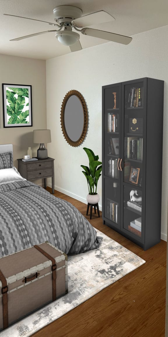 a bedroom with a bed and a dresser