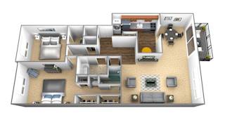 2 bedroom 2 bathroom floor plan  at Charlesgate Apartments, Maryland