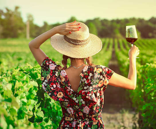 Girl with glass of Wine at Vineyard Terrace Apartments, Napa