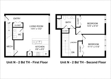  Floor Plan 2 Bedrooms / 1 Bathroom Townhome
