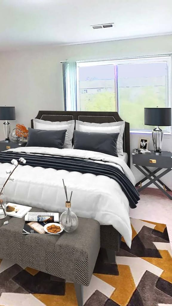 a bedroom with a bed and a closet