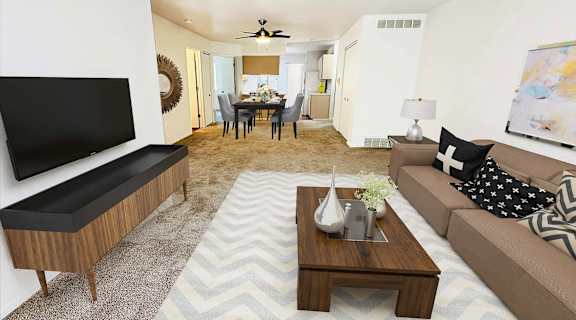 a living room with a couch and a coffee table