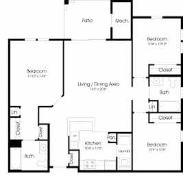 3 Bedroom Floor Plan at The Apartments at Cambridge Court, Maryland