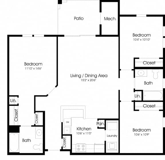 3 Bedroom Floor Plan at The Apartments at Cambridge Court, Maryland