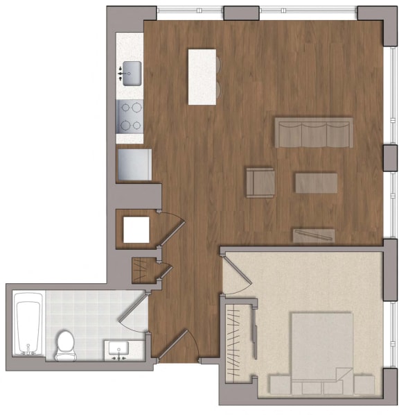 1 bedroom 1 bathroom A2 Floor Plan at The George, Wheaton, MD, 20902
