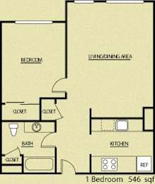  Floor Plan 1 Bedroom - 60% AMI
