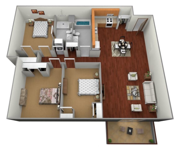 3 bed 2 bath Floor Plan at Stetson Village Apartments, Fergus Falls