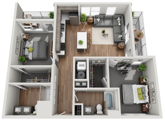 Floor Plan  2 BEDROOM E 1017sf Floor Plan at Grand Flats, St. Louis, MO
