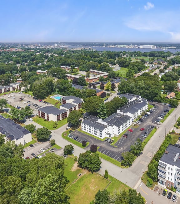 Aerial view of the neighborhood at Gull Harbor Apartments in New London, CT, 06320