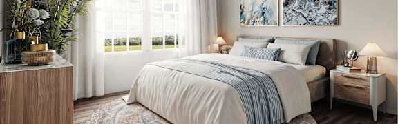 Spacious bedroom at Lakeview Terrace home for rent in Ridgeland, SC with modern furnishings.