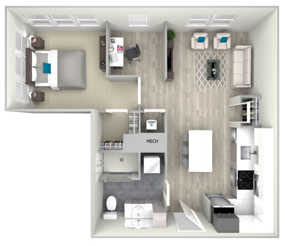 One Bed One Bath 753 Floor Plan at Nightingale, Providence, RI, 02903