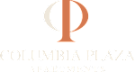 Columbia Plaza Apartments logo with a black background.