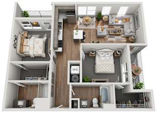 2 BEDROOM F 1035sf Floor Plan at Grand Flats, St. Louis, 63104