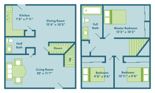 three bedroom townhome for rent floor plan