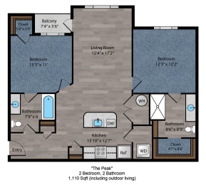 2 bed 2 bath floorplan C at The Flats at Summit Station, South Park, Pennsylvania