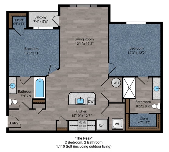 Floor Plan  2 bed 2 bath floorplan C at The Flats at Summit Station, South Park, Pennsylvania