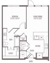 a floor plan of a bedroom apartment with a closet