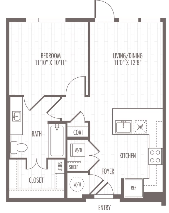 a floor plan of a bedroom apartment with a closet